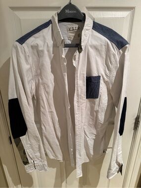 VSTR White Button-Up shirt with Navy, Camo and Corduroy Accents